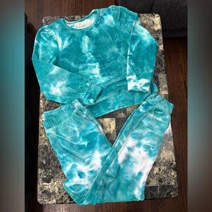 Kids Tie-Dye Sweatpants and Sweatshirt Set - Teal